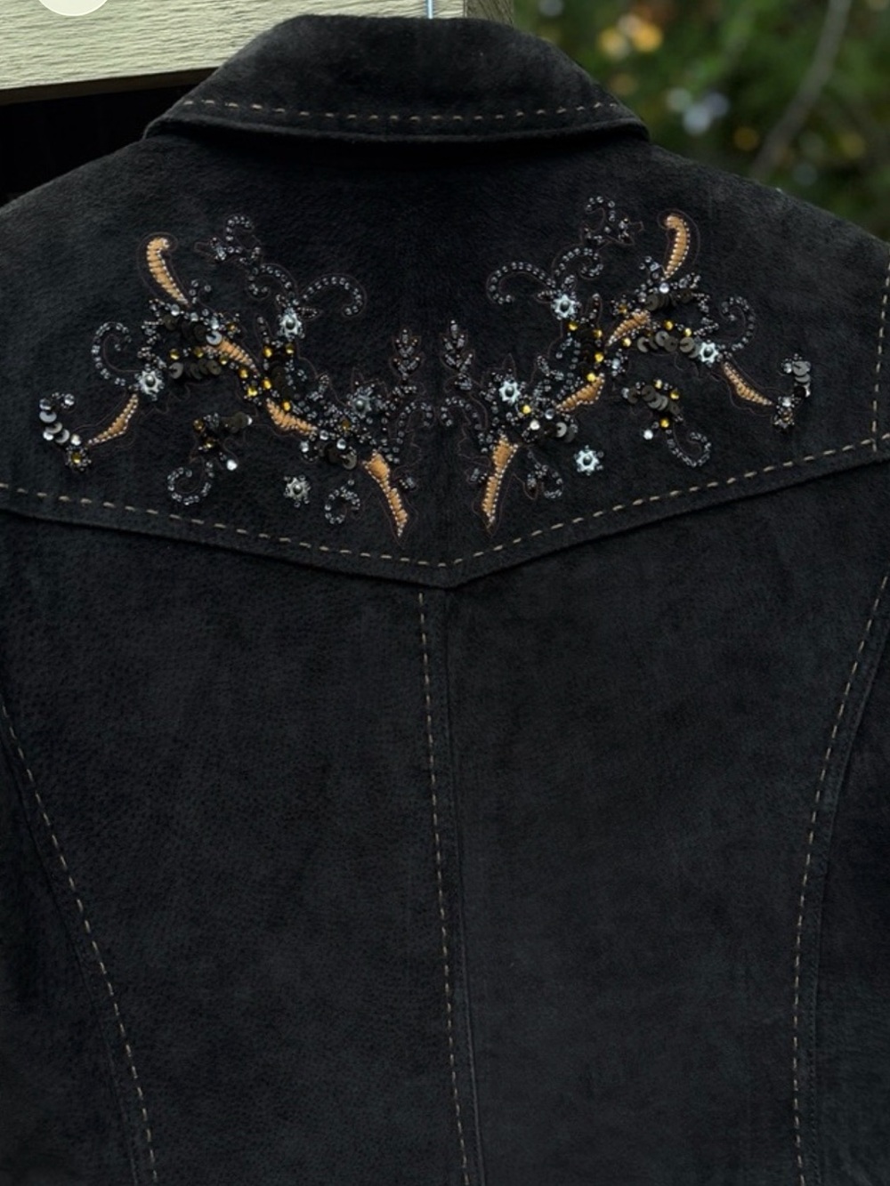 Suede Coldwater Creek Embroidered Brown Leather Beaded Jacket M H26730 V#133